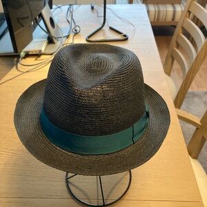 Borsalino blue braided hemp Trilby with green band. 59